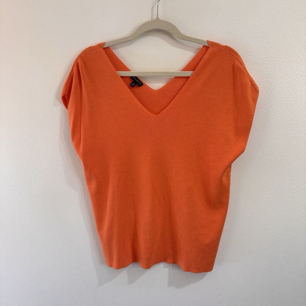 Talbots Tank Top Shirt Knit XL Orange Cap Sleeve V-neck Cotton Stretch Preppy